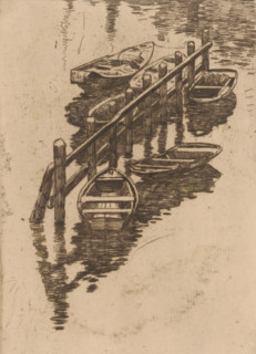 Moored rowing boats, print, printmaker: Maurits van der Valk (signed by artist), 1867 - 1914,