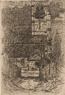 View of the church in Mériel, print, printmaker: Maurits van der Valk (signed by artist), 1867 -