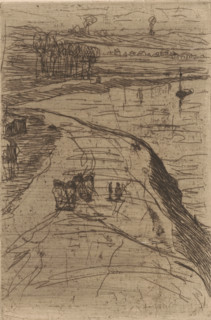 Country road along water, Near Antwerp (original title), print, annotation: 'Anvers', printmaker: