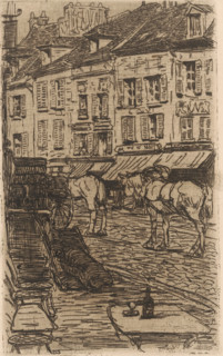 Street scene, in Saint-Ouen-l'Aumône, print, printmaker: Maurits van der Valk (signed by artist),