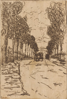 Country road, Hérouville (original title), Country road with wagon, print, number: '1', printmaker: