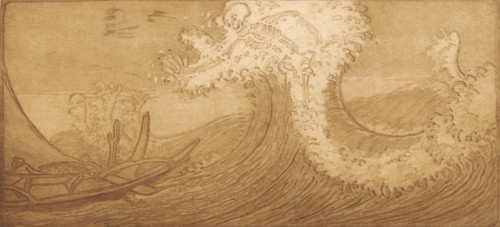 Fishermen at sea and Death, The Traveler and Death (original title), Le Pêcheur et la Mort, print,