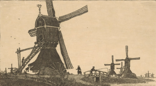 Watermills near Gouda (original title), Windmills on the Vlist between Haastrecht and Schoonhoven,