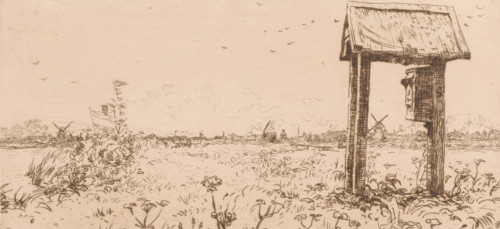 Letterbox, Kaag (original title), Meadows at the Kaag, with letterbox, print, printmaker: Willem
