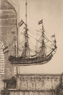 Ship model in the Great Church, in Blokzijl, Ship in the Church (original title), print,