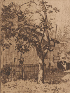 House behind a fruit tree, Studio, Ewijkshoeve (original title), print, printmaker: Willem Bastiaan