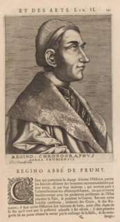 Regino, Chronographus Abbas, Prumiensis, Portrait of Regino von Prüm, print, book illustration,