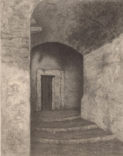 Old gate, Small old gate in Ventimiglia, print, At the end of a dark alley, at the top of a