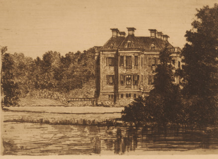 View of Middachten Castle from the water, print, printmaker: Jonkheer Barthold Willem Floris van