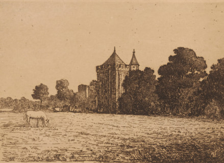 View of Brederode Castle seen from a meadow, print, printmaker: Jonkheer Barthold Willem Floris van