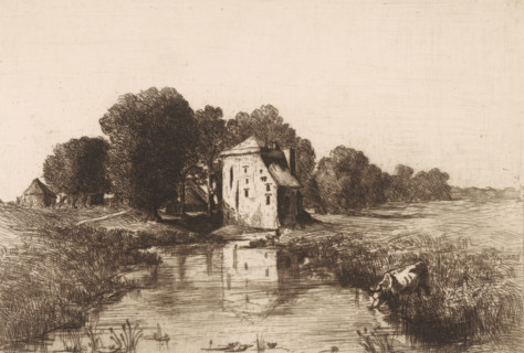View of the ruins of Nijenbeek Castle, print, View of Nijenbeek Castle, on the bank of the