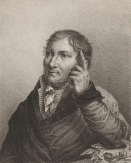 Portrait of Christoph August Tiedge, print, The sitter has his left hand near his head and rests
