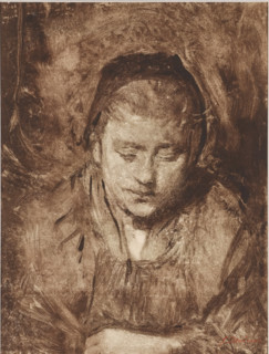 Portrait of an unknown young woman with a bonnet, looking downwards, print, printmaker: Frans
