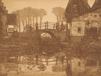Servant's lock in Edam, The small lock, Edam (original title), print, On the lock a woman and a