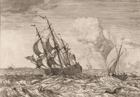 Seascape with ships, print, printmaker: Adrien Manglard, Rome, 1753, paper, etching, intaglio