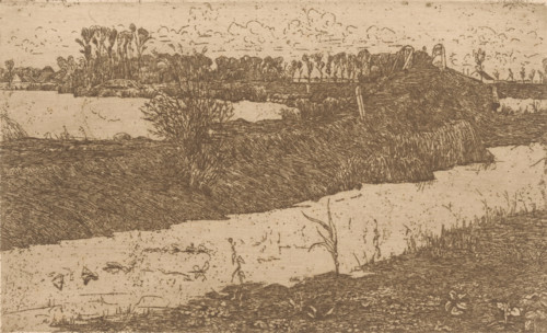 Dike along a river, Towpath (original title), print, printmaker: Maurits van der Valk (signed by