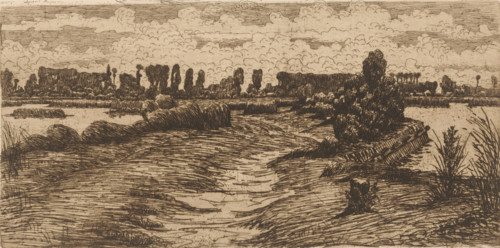 Path through landscape with puddles, print, printmaker: Maurits van der Valk (signed by artist),