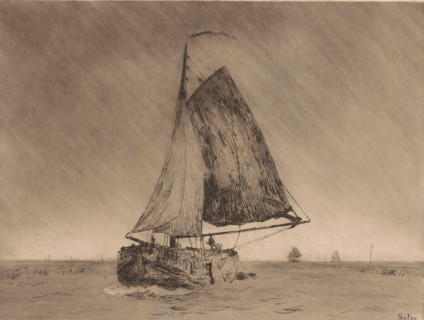 Sailing barge (original title), Sailing ship, print, printmaker: Willem Bastiaan Tholen, 1870 -