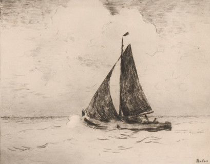 Sailboat on open water, Sailing fishing boat (original title), print, printmaker: Willem Bastiaan