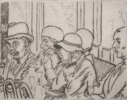 Coin de café à Paris (original title on object), print, Men and women in a café. One of the men is