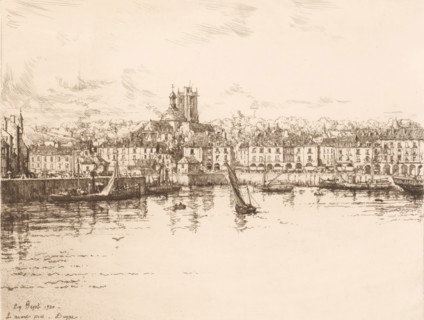 Port for Dieppe, L'avant port Dieppe, print, printmaker: Eugène Bejot (signed by artist), Dieppe,