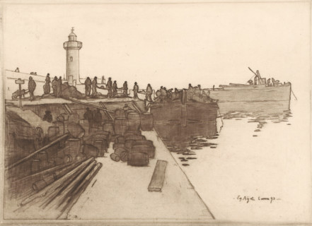 View of a quay with sloops in Cannes, print, printmaker: Eugène Bejot, Cannes, 1893,