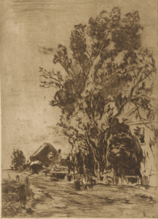 Country road with houses and trees, Country road (original title), print, printmaker: Willem de