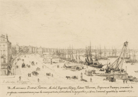 View of Bordeaux, print, watermark, printmaker: Maxime François Antoine Lalanne, France, dedicated
