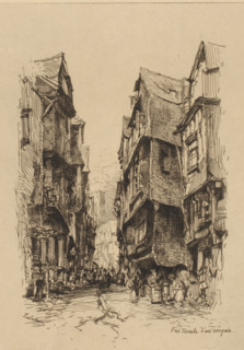 Street view in Morlaix, Grande rue à Morlaix (Brittany), print, printmaker: Maxime François Antoine