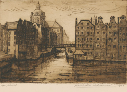 View of the Oudezijds Kolk and the St. Nicholas Church in Amsterdam, print, Seen from the Armbrug