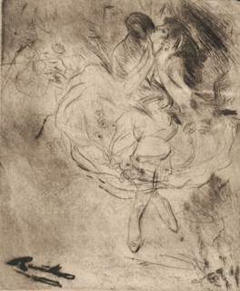 Dancing couple, print, The woman's skirt blows up while dancing., printmaker: Herman de Rouville de