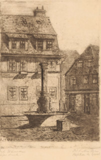 Alt Weimar, Cityscape with fountain in Weimar, print, printmaker: Octavia Cornelia Suzanna Hofstede
