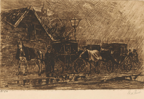 Carriages in a street in the rain, Carriages in the rain (original title), print, printmaker: