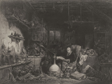 Alchemist in his workshop, L'alchimiste, Ancient and contemporary artists, Les artistes anciens et