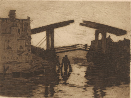 Drawbridge at the Zandhoek in Amsterdam, print, signature: 'Willem Witsen', printmaker: Willem