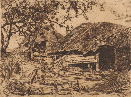Pigsty (original title), Pigsty at farm, print, printmaker: Willem Bastiaan Tholen (signed by