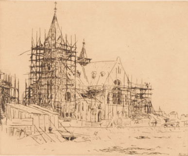 Church under construction (original title), print, printmaker: Willem Bastiaan Tholen (signed by