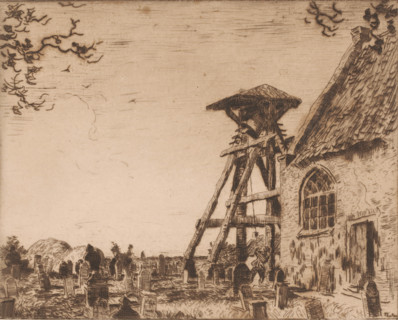 Church with churchyard and bell tower, Churchyard with bell tower, Giethoorn (original title),