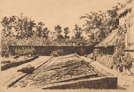 Greenhouse frames, Ewijkshoeve (original title), Vegetable garden at Ewijkshoeve, print,