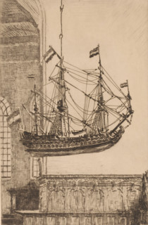 Ship model in the Great Church, in Blokzijl, Ship in church (original title), print, printmaker: