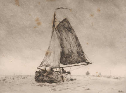 Sailing barge (original title), Sailing ship, print, printmaker: Willem Bastiaan Tholen, 1870 -