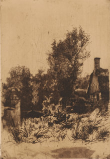 Landscape with farm and canal in Giethoorn, print, printmaker: Willem Bastiaan Tholen (signed by
