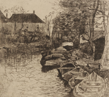 Canal with rowing boats, Boat rental 'Roeilust' (Loosduinse vaart) (original title), print,