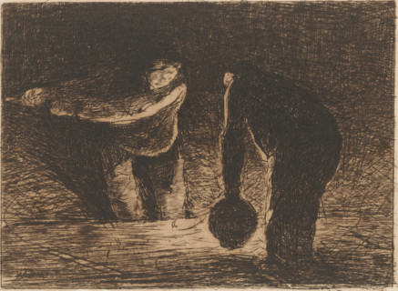 Two men at work (with ship's lantern) (original title), print, printmaker: Willem de Zwart (signed