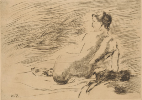 Lying nude (original title), Lying nude woman, print, printmaker: Willem de Zwart (signed by