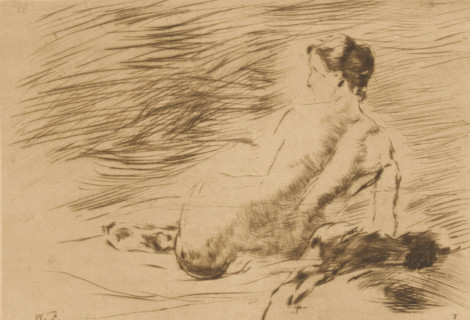 Lying naked woman, Lying nude (original title), print, printmaker: Willem de Zwart (signed by