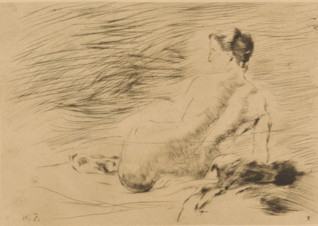 Lying nude (original title), Lying nude woman, print, printmaker: Willem de Zwart (signed by