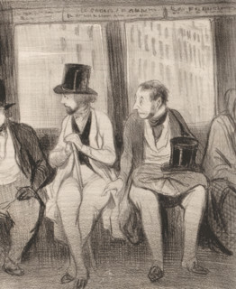An unpleasant encounter, Caricature of two men in an omnibus, Representations from Honoré de