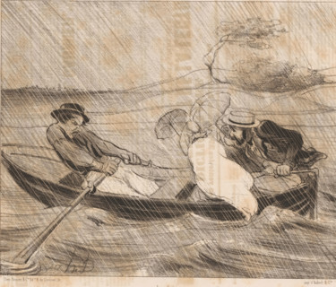 Four people on a rowing boat in the rain, Un léger grain, Parisian skippers, Les canotiers