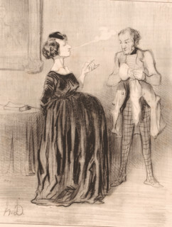 Caricature of a pregnant woman with her husband, Dis donc... mon mari, Pedante vrouwen, Les